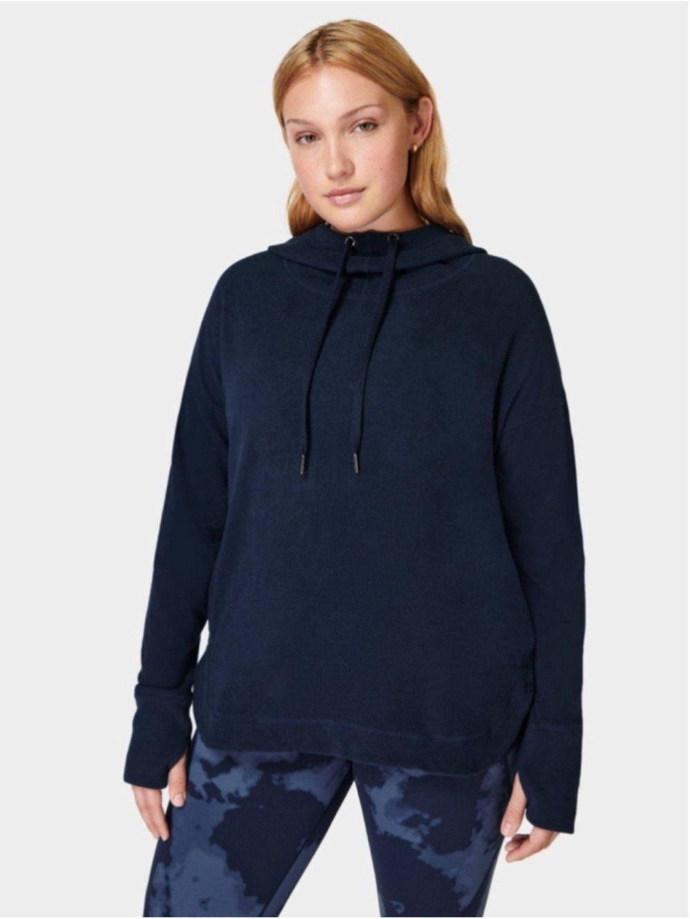 Sweaty Betty Navy Hoodie Size M (21” PTP) with Gold Accents